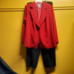 Dana Kay 2 Piece pant set Red 1 button Blazer Black Dress slacks 22W